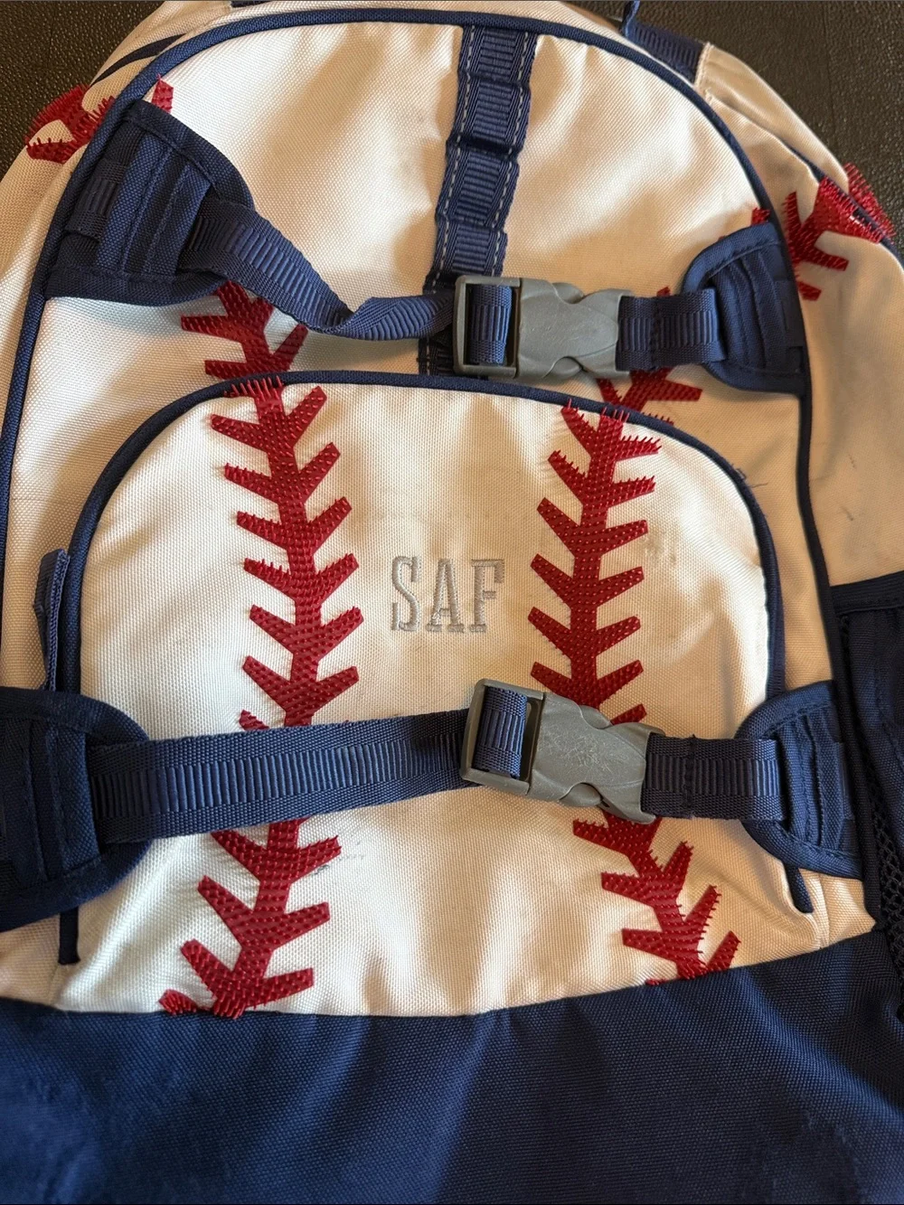Pottery Barn Kids Mackenzie 3-D Navy & Cream Baseball Stitch Backpack